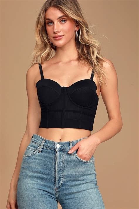 Sexy Black Top Bustier Top Sheer Mesh Crop Top Bra Top Lulus