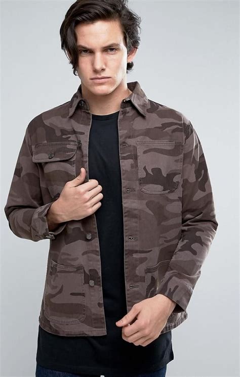 Asos Brown Full Sleeve Camouflage Printed Shacket Men Shirt Style