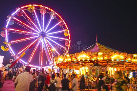 County Fair At Night Ferris Wheel On The Midway Stock Photo Image Of