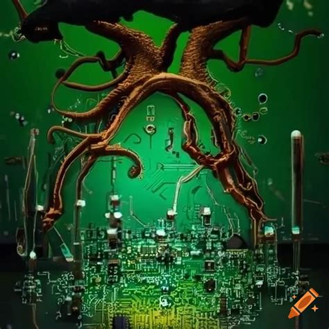 Conceptual Representation Of A Circuit Board With A Growing Tree