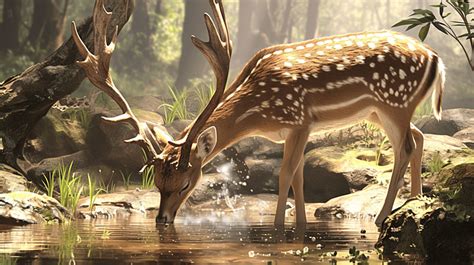 A Cute Spotted Deer Drinking Water Background Deer Wildlife Wild