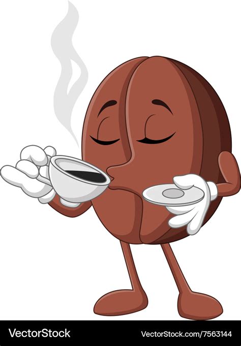 Cartoon funny Coffee bean drinking coffee Vector Image