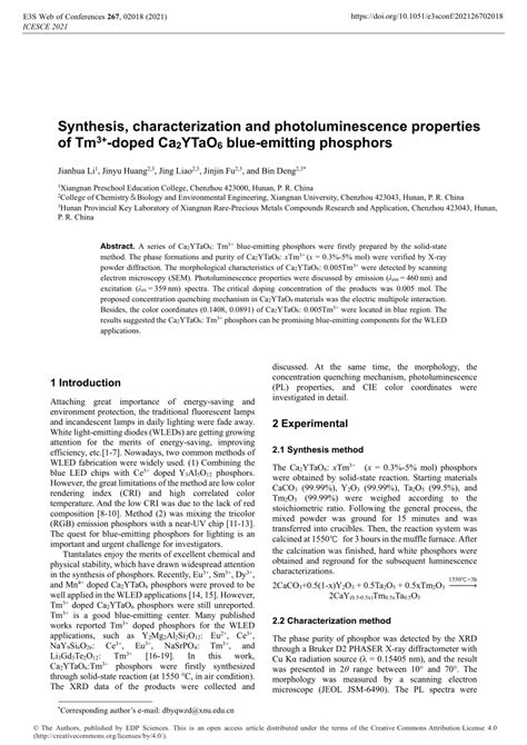 Pdf Synthesis Characterization And Photoluminescence Properties Of