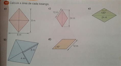 Calcule A Rea De Cada Losango Brainly Br