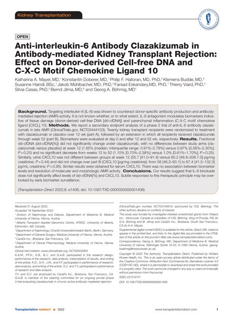 Pdf Anti Interleukin Antibody Clazakizumab In Antibody Mediated