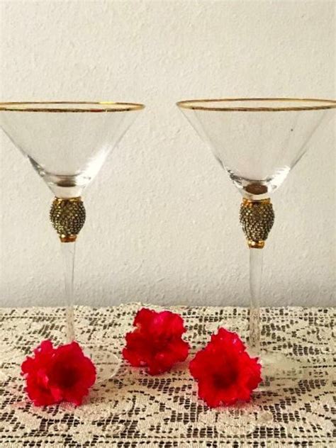 2 Rhinestone Glasses 2 Martini Glasses Valentines Day Bling Martini