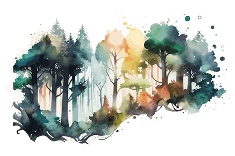 Premium Vector | A watercolor painting of a forest with a forest ...