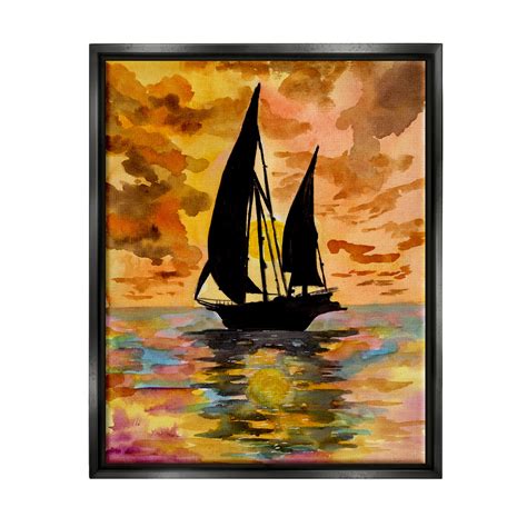 Longshore Tides Sailboat At Sunset Framed Floater Canvas Wall Art Design By Sebastian Grafmann