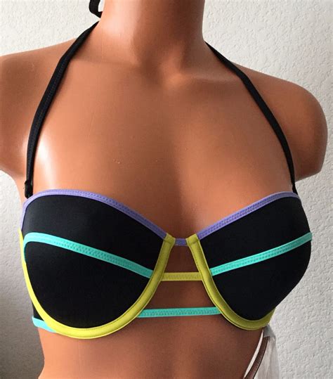 New Victorias Secret 32b The Flirt Bandeau Black Padding Swim 1474 Ebay