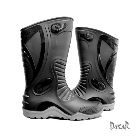 Botas De Caucho Impermeables Dakar Negra Con Gris Moto Motociclism