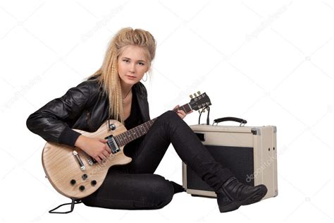 Rock Girl Playing An Electric Guitar — Stock Photo © cherrinka #5311522