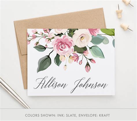 Womens Personalized Folded Stationary Set Floral Thank You Cards