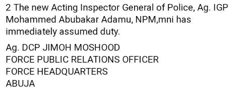 Acting IGP Adamu Resume Duty Release New Press Statement Naijaloaded