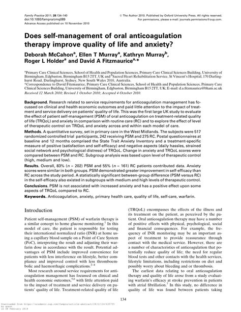 Pdf Does Self Management Of Oral Anticoagulation Therapy Improve