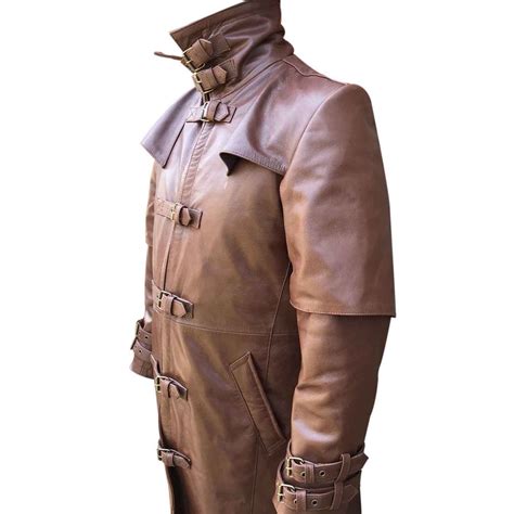 Mens Real Brown Leather Goth Matrix Steampunk Gothic Van Helsing Coat Genesis Leather