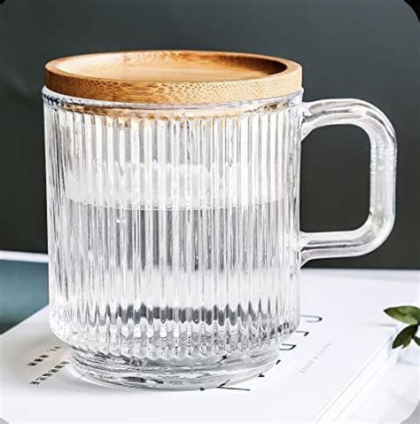 Lysenn Clear Glass Coffee Mug With Lid Premium Classical Vertical