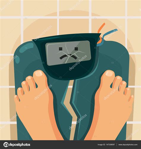 Overweight People Broken Scales Vector Flat Cartoon Illustration