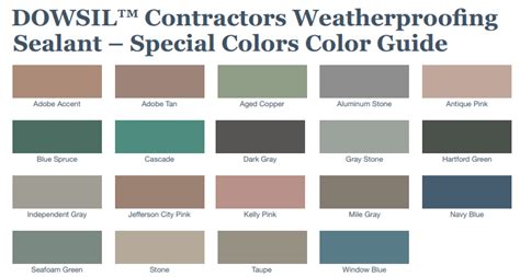 Dowsil Contractors Weatherproofing Sealant Color Chart Edu Svet Gob Gt