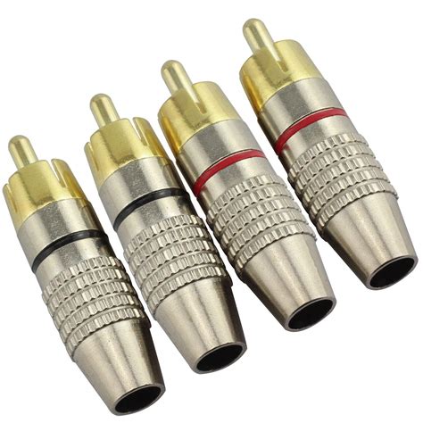 E Outstanding 4pcs Rca Male Plug Adapter Audio Video Phono Gold Plated Connector 6mm