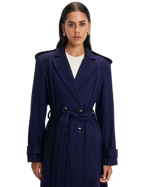 Cue Fine Wool Trench Coat In Dark Violet MYER