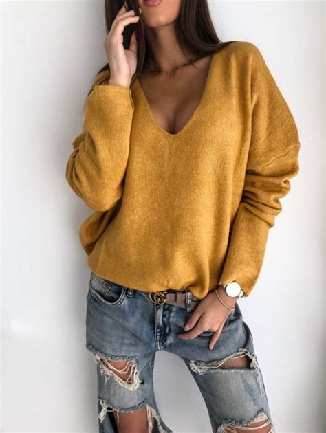 Womens Casual V Neck Knitted Sweaters 4colordress