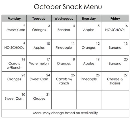 snack menu 2 | Woodlands Tree House Preschool