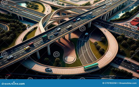 Multilevel Intersection Of Highways With Railroads Vector Illustration