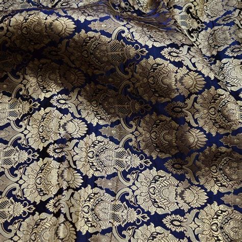 Crafting Navy Blue Indian Brocade Fabric Banarasi Brocade Etsy