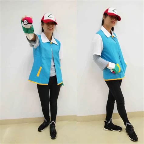 Japan Anime Cosplay Monster Ash Ketchum Trainer Costume Pokemon Go Pocket Shirt Jacket Gloves