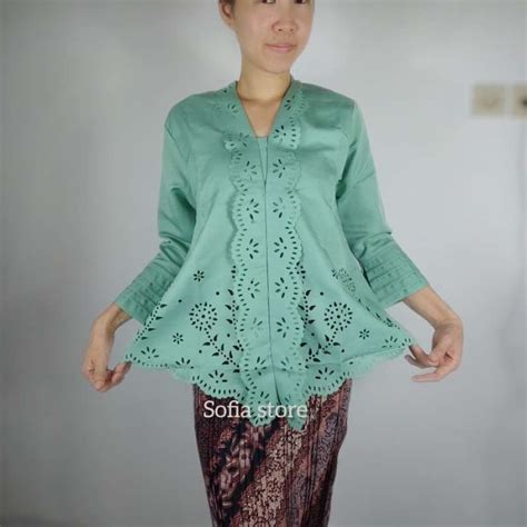 Jual Atasan Kebaya Encim Modern Laser Cut Denaya Hijau Sage Green