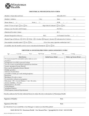 Fillable Online Obstetrical Pre Registration Form Fax Email Print