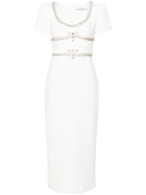 Self Portrait Crystal Embellished Midi Dress White Farfetch