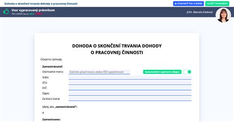 Dohoda O Skon En Dohody O Pracovnej Innosti Vzor