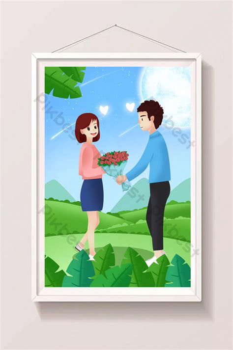 Cartoon Valentines Day Tanabata Couple Hugging Illustration