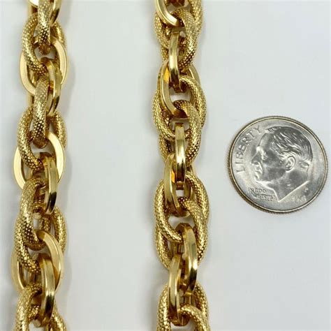 14 Karat Yellow Gold Fancy Polished Textured Cable Link Necklace For