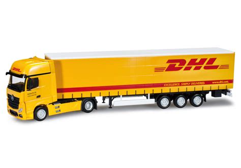 Herpa Mercedes Benz Actros Gigaspace Gardinenplanen Sattelzug DHL 159760