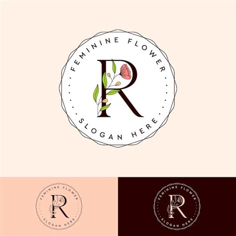 Logotipo botânico feminino da flor da letra r Vetor Premium