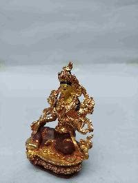 Buddhist Miniature Statue Of Green Tara With Throne Partly Gold Plated