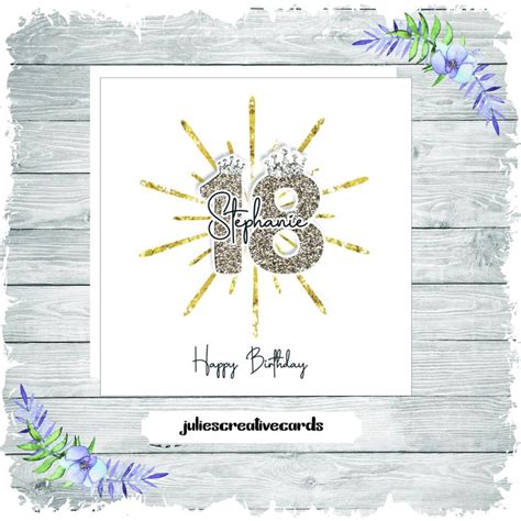 Personalised 18th Birthday Card, Printed Card With Gold Glitter Effect ...