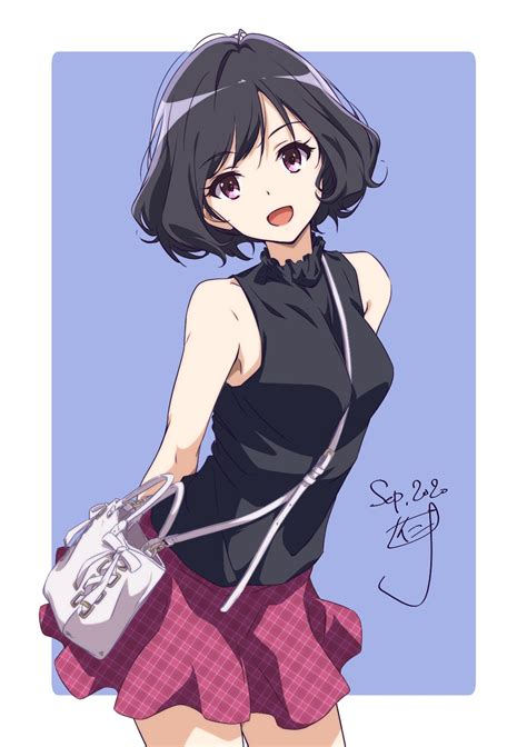 Safebooru 1girl D Arms Behind Back Bag Bare Shoulders Black Hair Black Shirt Dated Frills