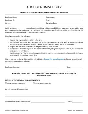 Fillable Online Shared Sick Leave Programenrollment Donation Form Fax