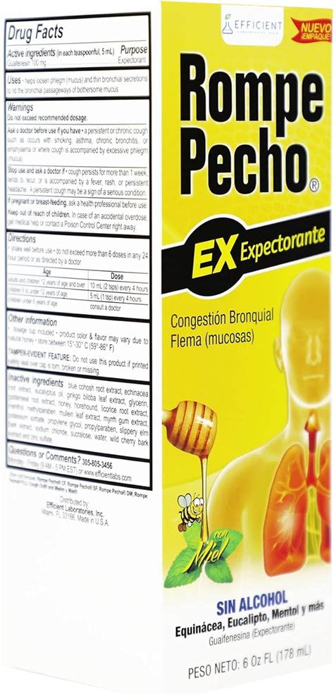 Rompe Pecho EX Jarabe Para La Tos 6 Oz Botella Yaxa Colombia