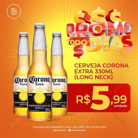 Promoção Cerveja Corona Long Neck Social Media PSD Editável download