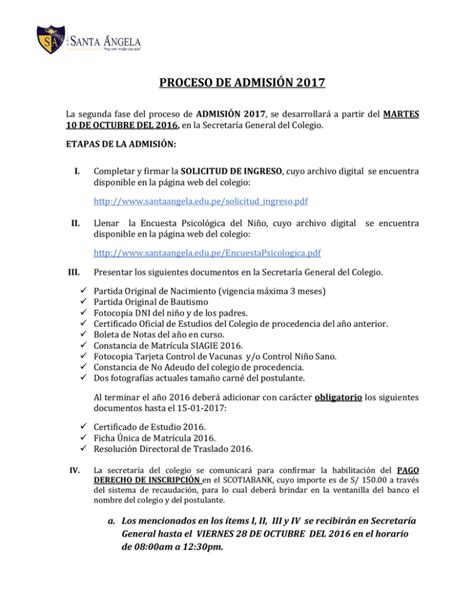 proceso de admisión 2017