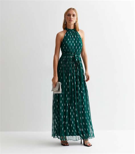 Gini London Green Abstract Print Halter Neck Maxi Dress New Look