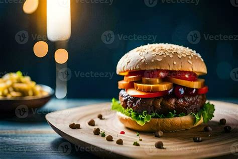 Un Hamburguesa Con Vegetales Y Un Lado De Papas Fritas Generado Por Ai