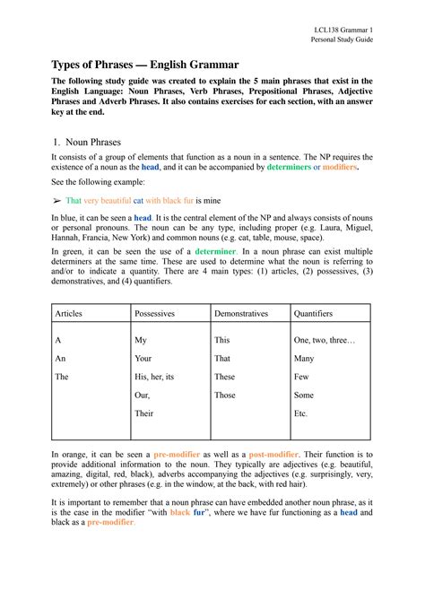 Solution Types Of Phrases In English Grammar Study Guide Studypool