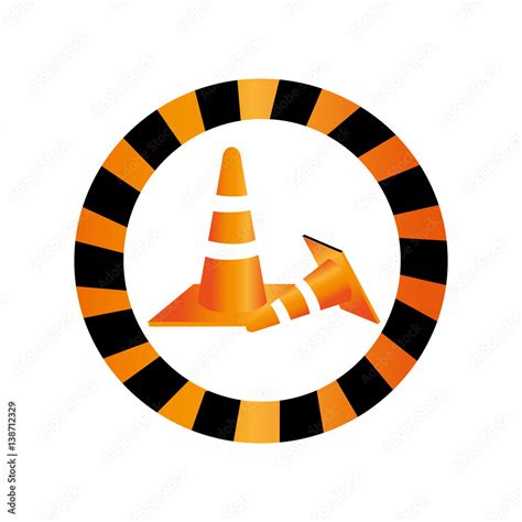 color circular road sign  traffic cone  lines orange  white