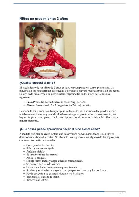 Text Niños en crecimiento 3 años HealthClips Online