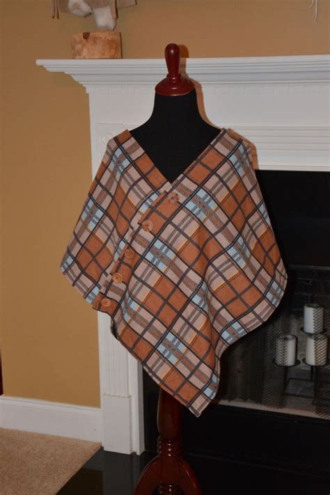 Brown Plaid Flannel Poncho Etsy Brown Plaid Plaid Flannel Poncho